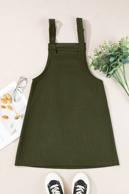 SOLID FRONT POCKETS CORDUROY OVERALL DRESS