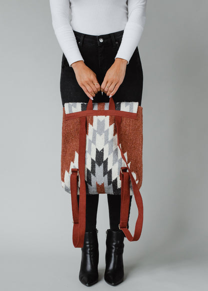 RUST, CREAM + GRAY AZTEC BACKPACK