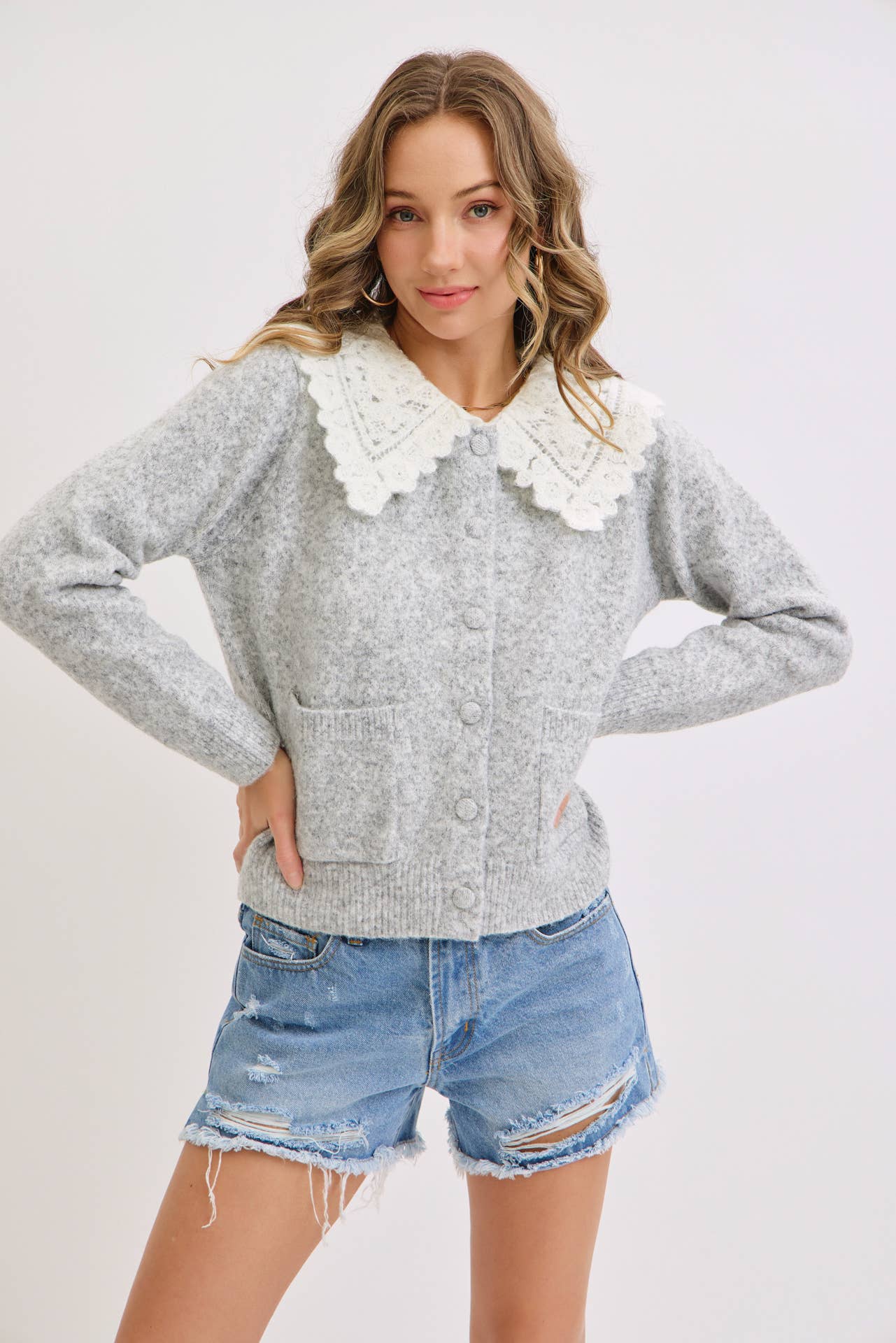 SOFT COZY LACE COLLAR CARDIGAN