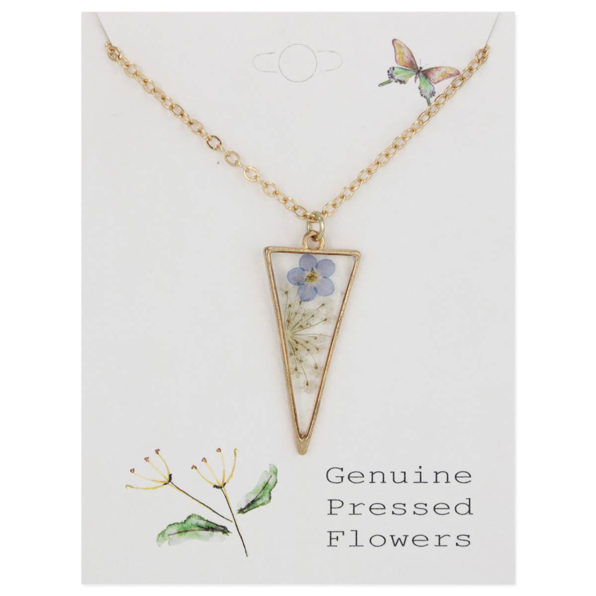 ZAD - Long Triangle Gold Dried Flower Necklace