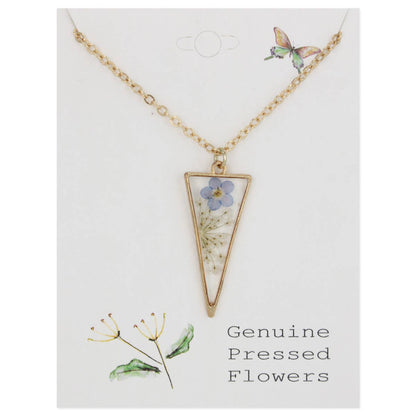 ZAD - Long Triangle Gold Dried Flower Necklace