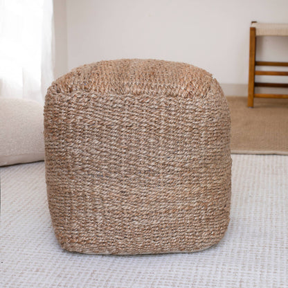 LR Home - Solid Farmhouse Natural Hand Woven Indoor Pouf
