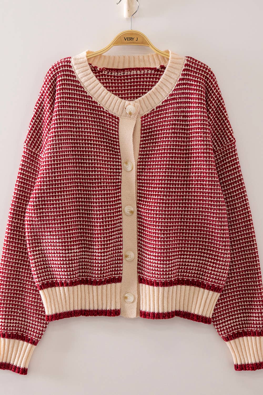 Color Pop Textured Knit Cardigan: RED