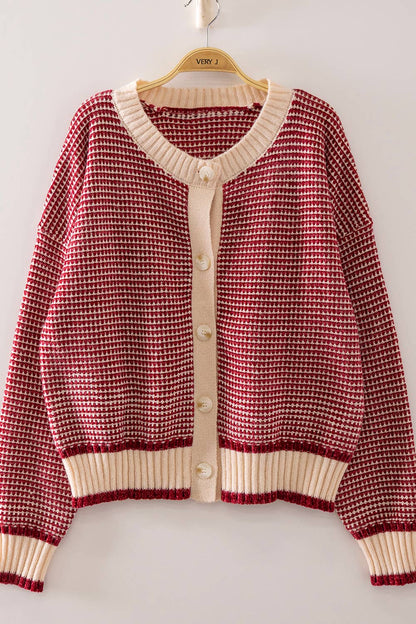 Color Pop Textured Knit Cardigan: RED