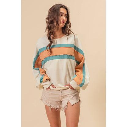 BiBi - FRENCH TERRY COLOR BLOCK SWEATSHIRT: INDIGO/MUSTARD/IVORY / XL