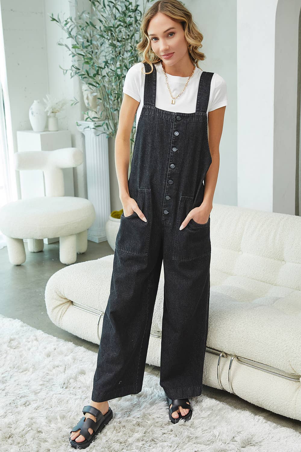 DENIM WIDE-LEG JUMPSUIT/OVERALL