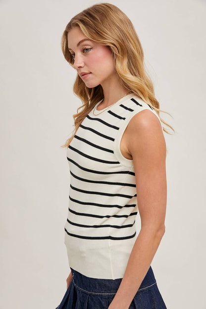 STRIPED MUSCLE KNIT TANK TOP