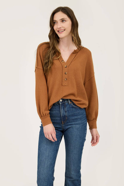 SIENNA V NECK HALF BUTTON LONG SLEEVE KNIT TOP