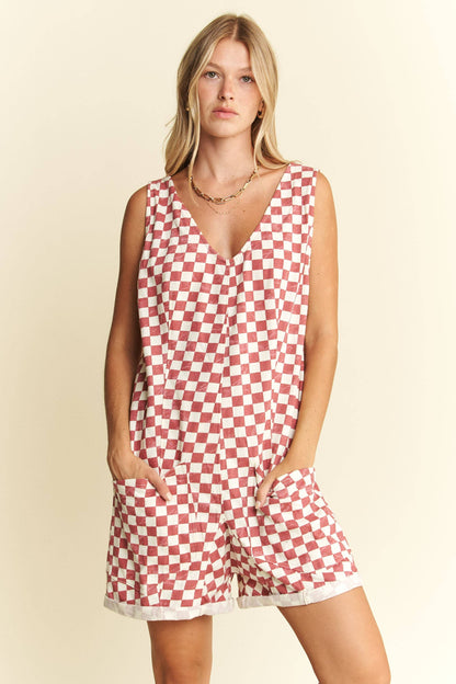 CHECKERED PRINT SHORTS ROMPER