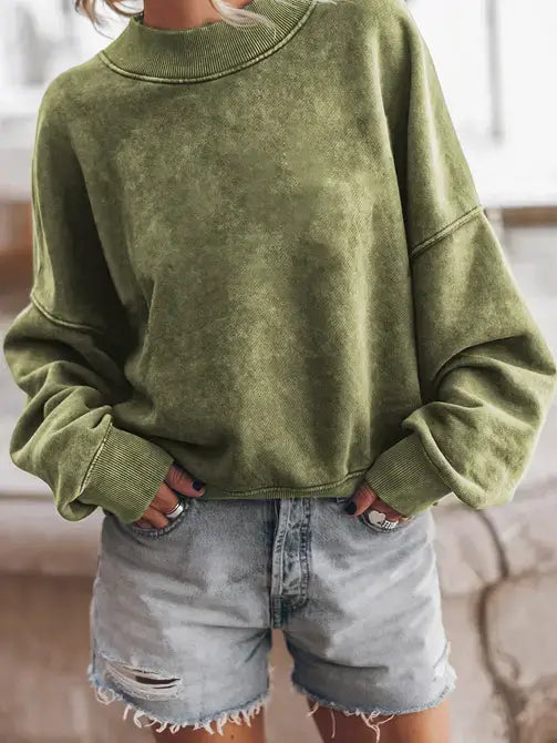 GREEN DROP SHOULDER CREW NECK PULLOVER SWEATSHIRT