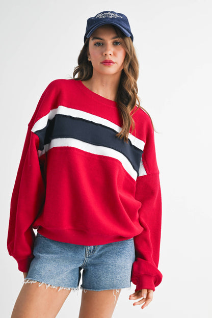 AEMI + CO - 846AD Winnie Sweatshirt: Navy/Ivory/Tan / L / Top