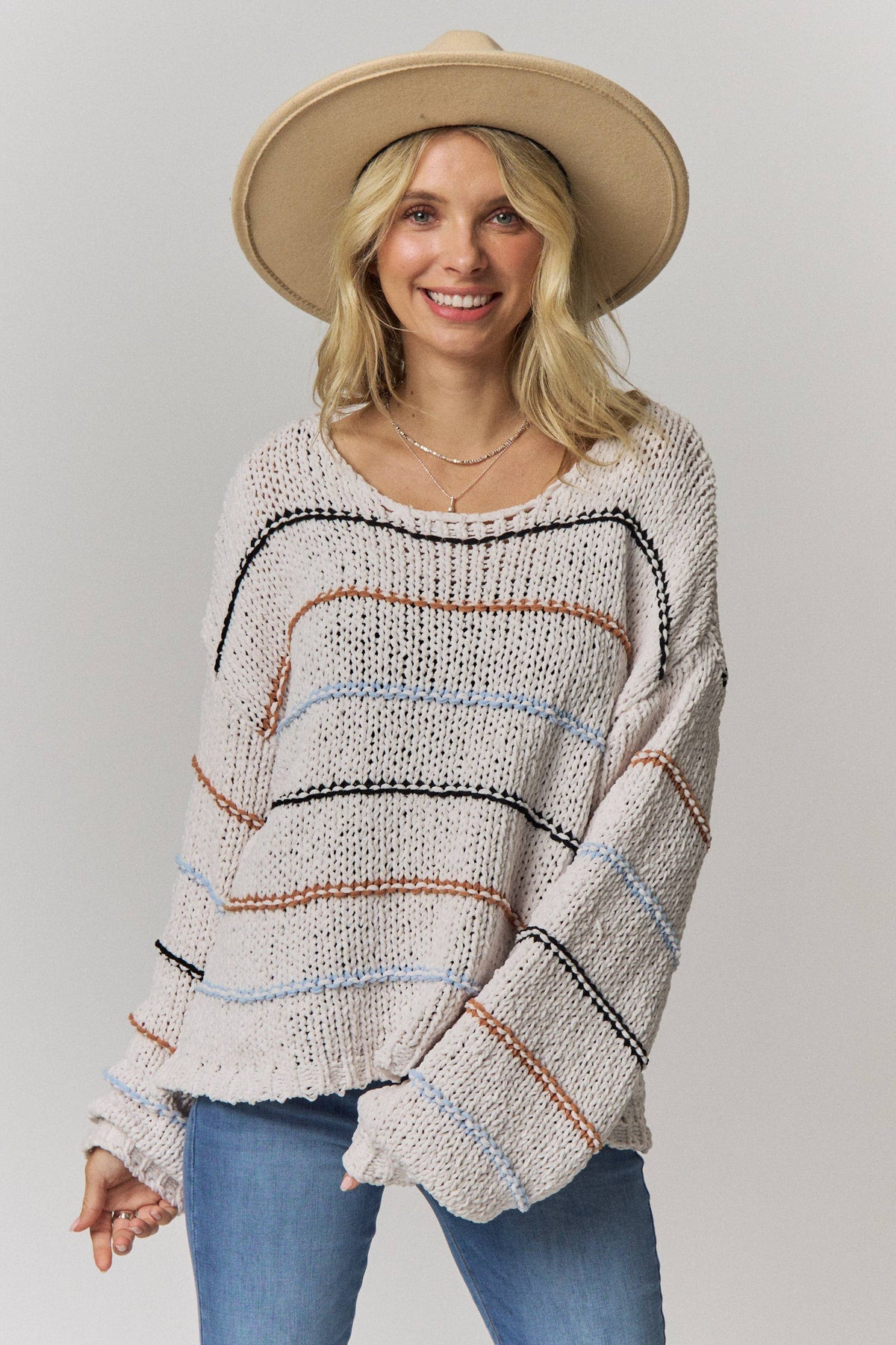 RELAXED STRIPED CHUNKY KNIT SWEATER