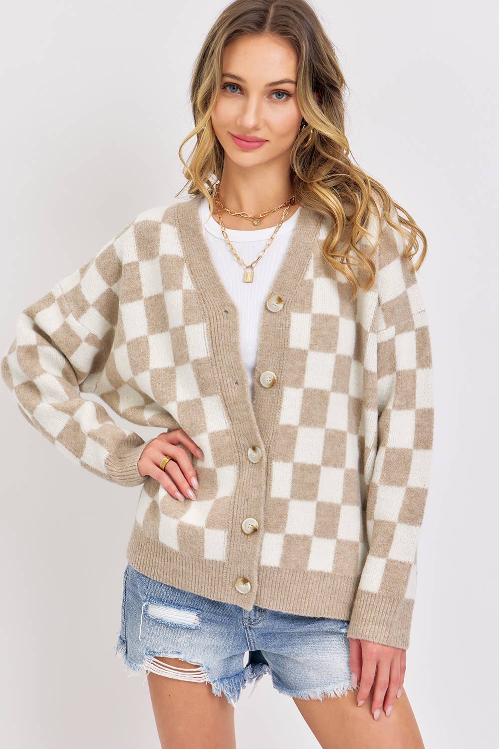 EVERYDAY CHECKER CASUAL SWEATER CARDIGAN