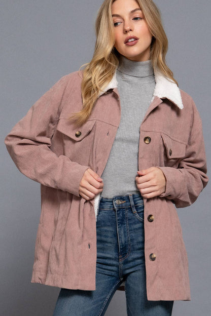 PINK FAUX FUR CORDUROY JACKET