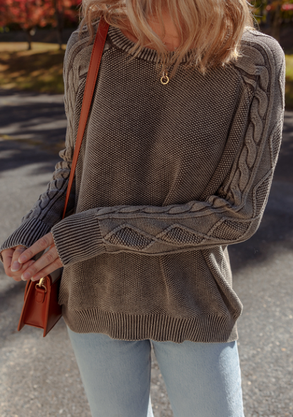 DARK BROWN CONTRAST CABLE KNIT SLEEVE