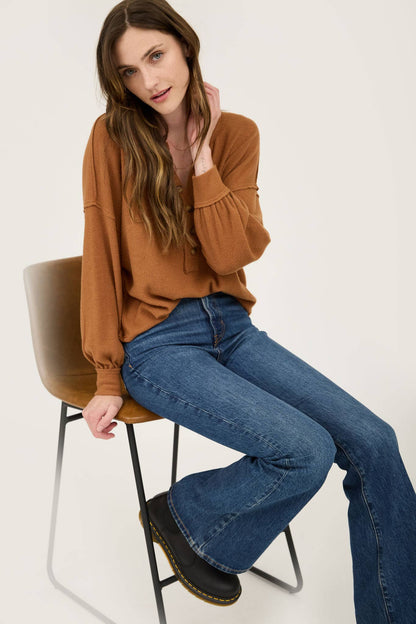 SIENNA V NECK HALF BUTTON LONG SLEEVE KNIT TOP