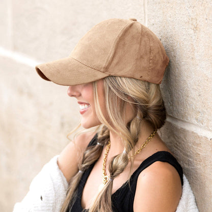 Aili's Corner - Suede Boyfriend Ball Cap: Camel