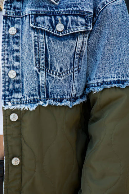 ACID WASH DENIM WITH QUILTED JACKET