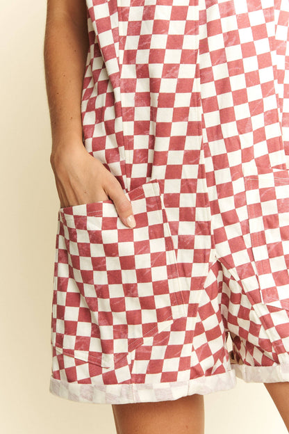 CHECKERED PRINT SHORTS ROMPER