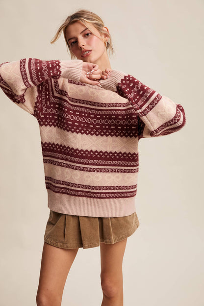 FAIR ISLE BOW KNIT SWEATER