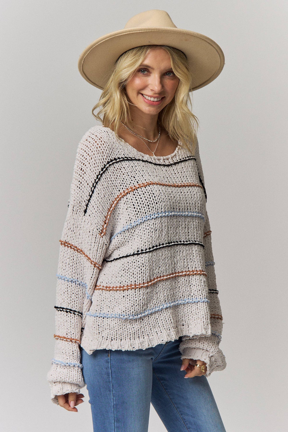 RELAXED STRIPED CHUNKY KNIT SWEATER