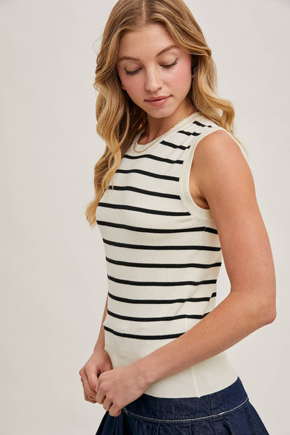 STRIPED MUSCLE KNIT TANK TOP