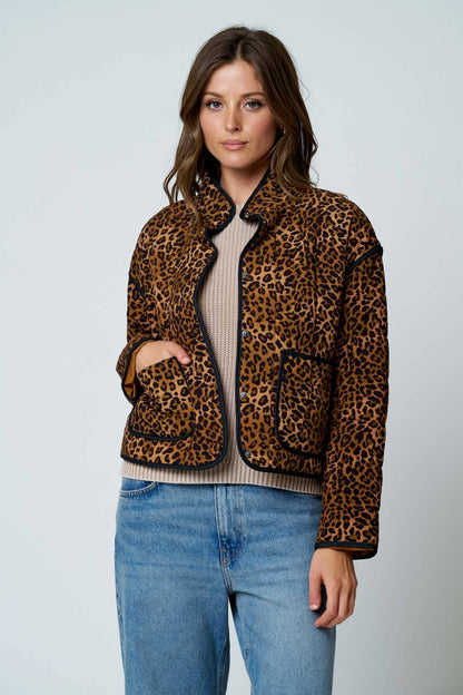 Blu Pepper - LEOPARD PRINT SNAP BUTTON JACKET: BROWN MULTI
