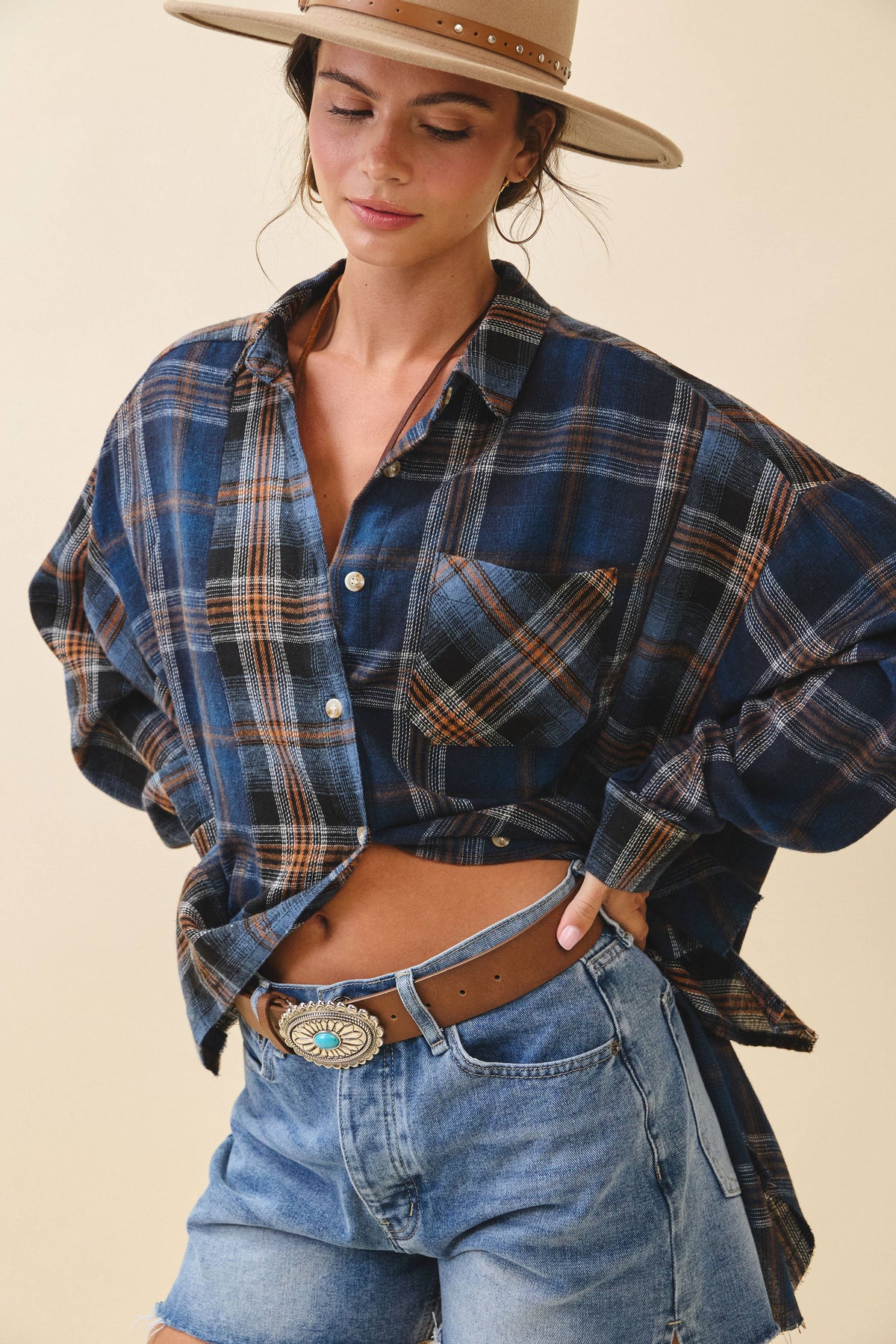 AEMI + CO - 8376EN Kambrie Plaid Flannel Shirt: Blue Multi / Contemporary / S