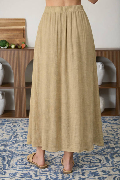 TEXTURED FRONT BUTTON DETAIL MIDI SKIRT
