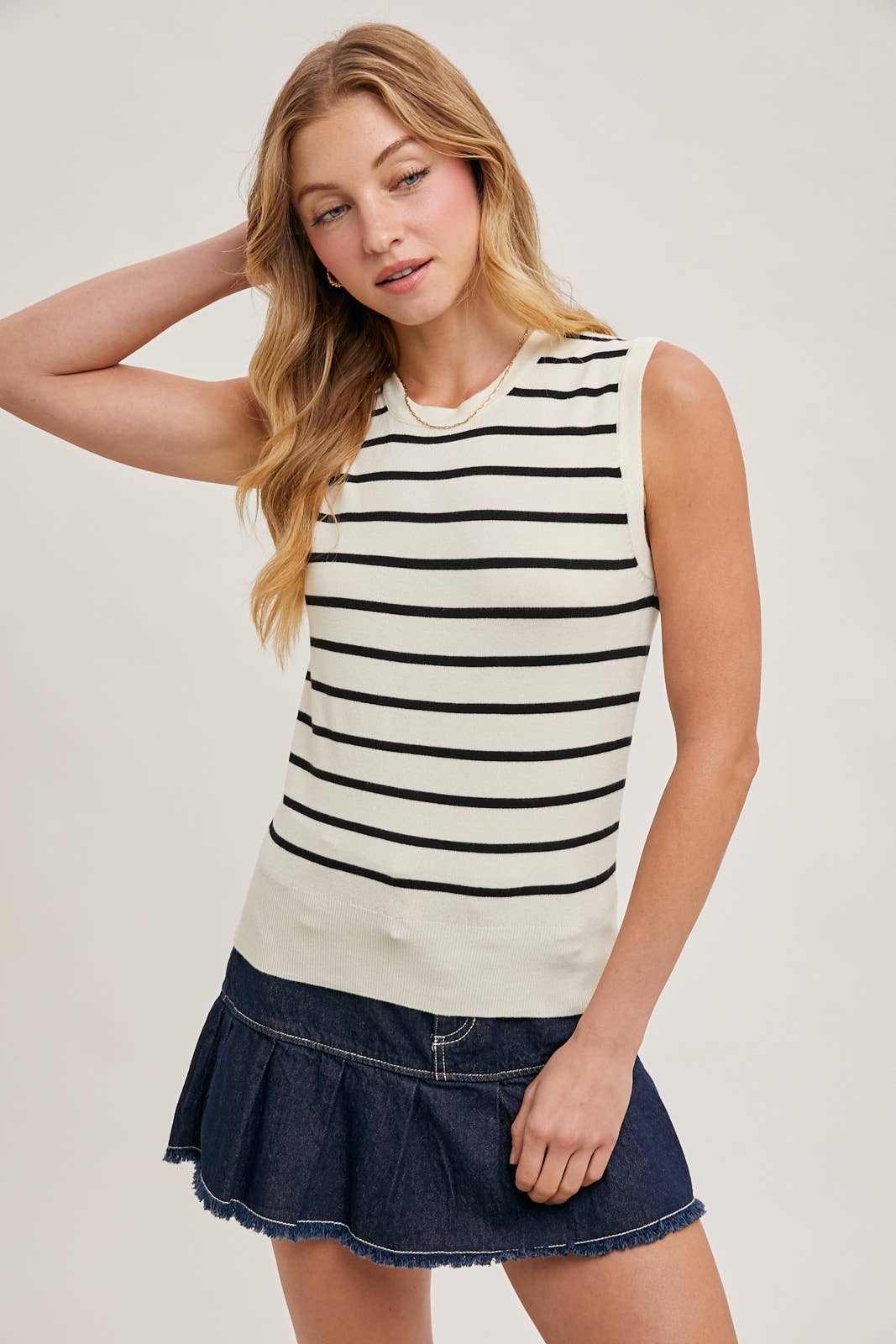 STRIPED MUSCLE KNIT TANK TOP