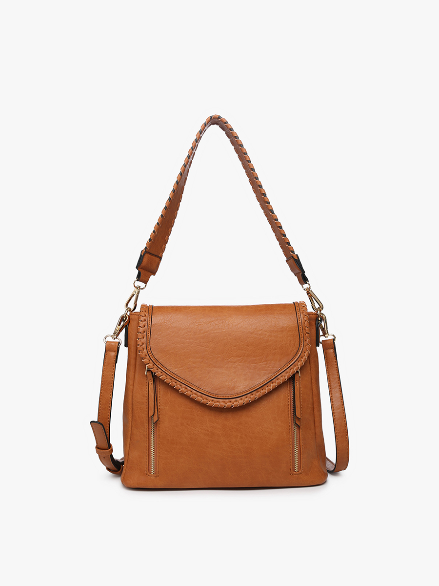 LORELEI DOUBLE ZIP CROSSBODY : BLACK + LT BROWN