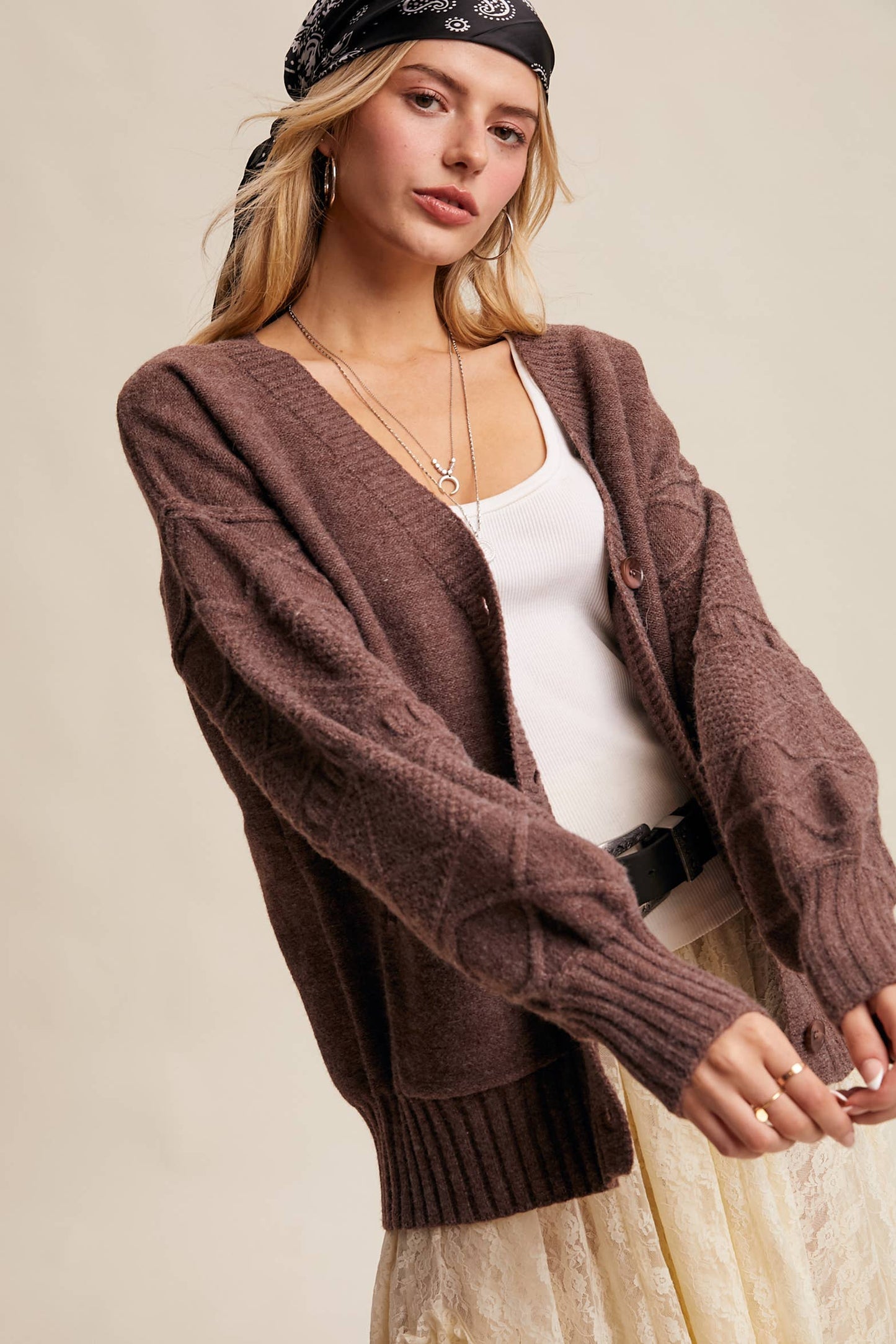TEXTURED KNIT BUTTON-UP CARDIGAN