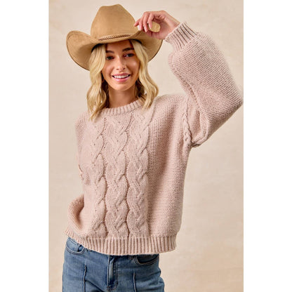 CABLE KNIT SWEATER TOP WITH SHOULDER BRAID DETAIL