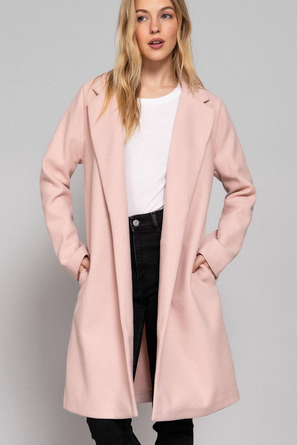 PALE PINK LONG SOFT FELT COAT