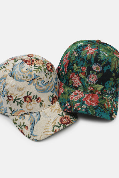 David And Young - Floral Print in Brocade 5 Panel Baseball Cap: Mauve