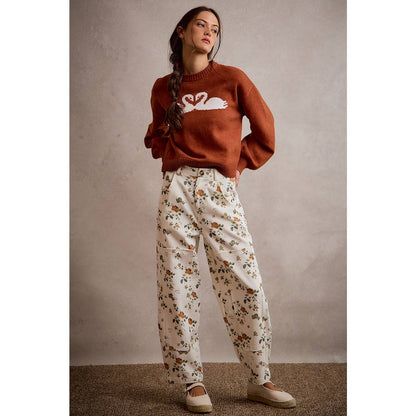 SWAN CREW NECK LONG SLEEVE SWEATER TOP