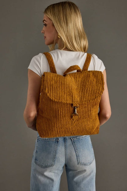 MUSTARD CORDUROY BACKPACK