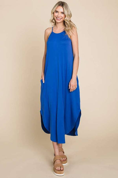 LUCY POCKET HALTER MIDI DRESS