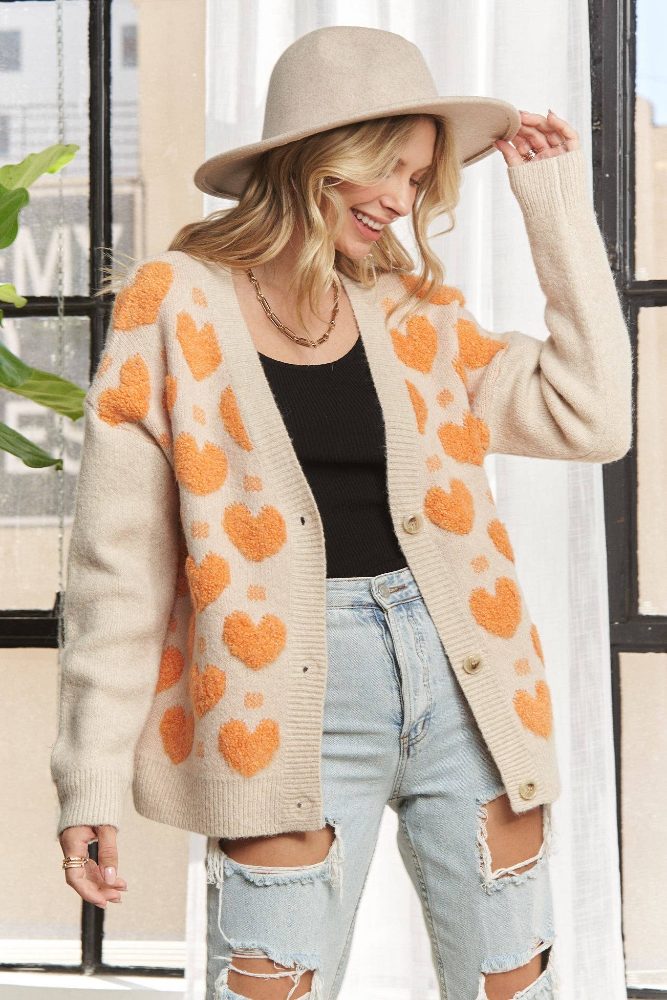 BUTTON DOWN HEART SWEATER CARDIGAN