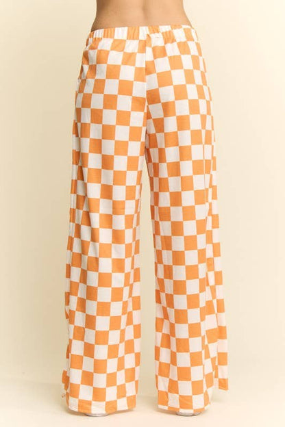 JADE BY JANE - HIGH WAIST CHECKERED STRAIGHT LEG KNIT PANTS: PINK/BROWN / XL