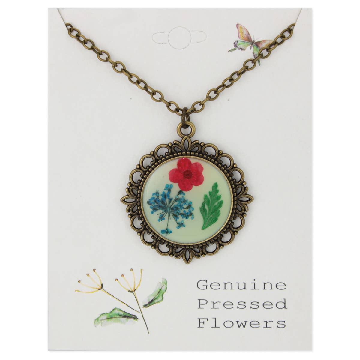 ZAD - Antique Gold Dried Flower White Cameo Necklace