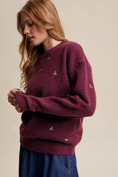 EMBROIDERED DOT KNIT SWEATER