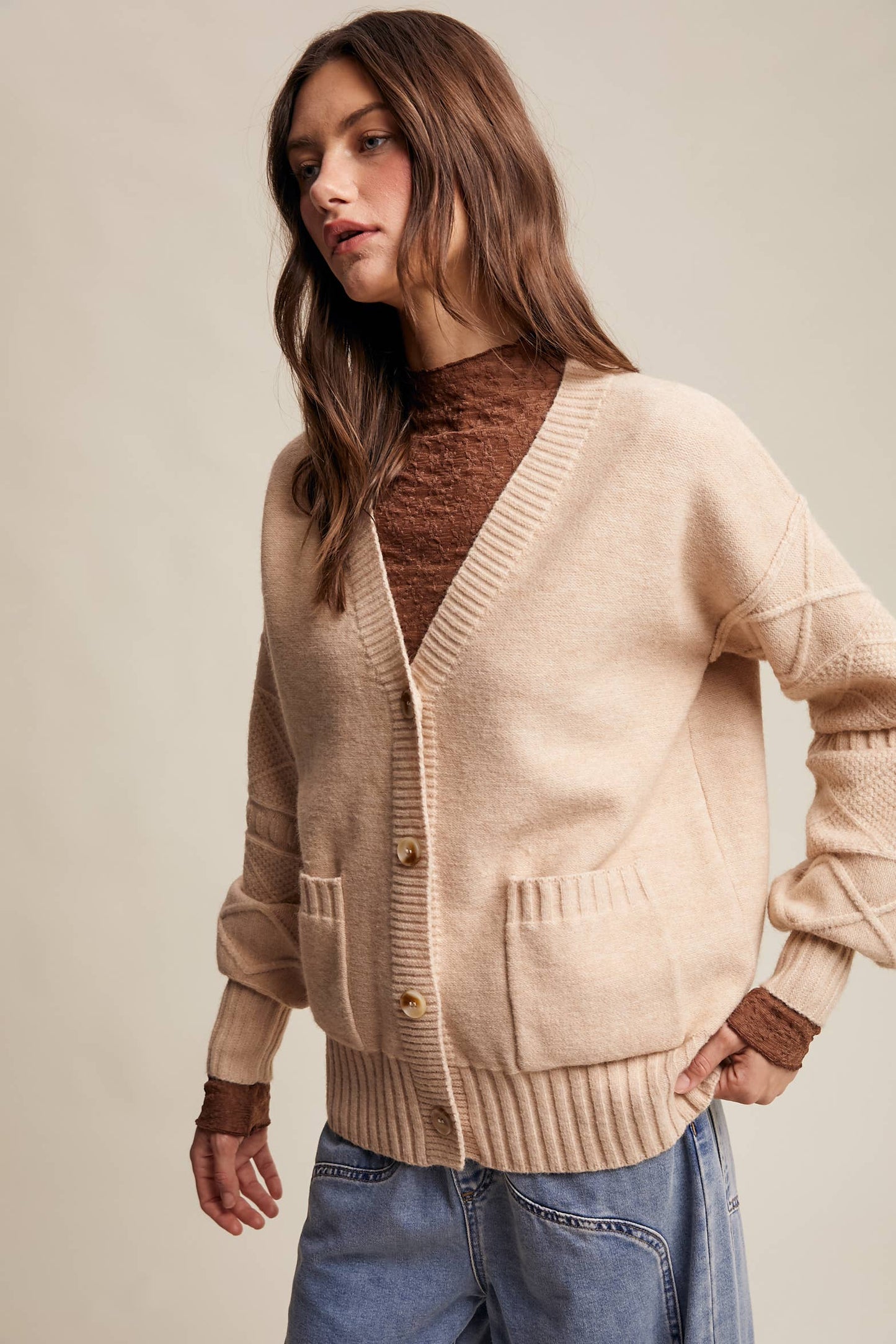 TEXTURED KNIT BUTTON-UP CARDIGAN