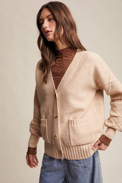 TEXTURED KNIT BUTTON-UP CARDIGAN