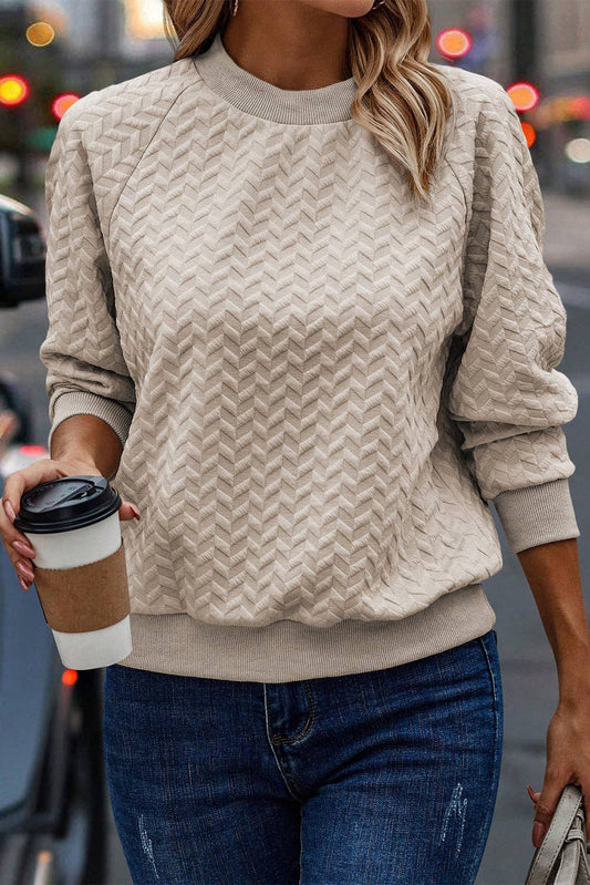 BEIGE TEXTURED RAGLAN PULLOVER