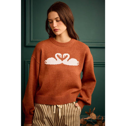 SWAN CREW NECK LONG SLEEVE SWEATER TOP