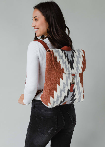 RUST, CREAM + GRAY AZTEC BACKPACK