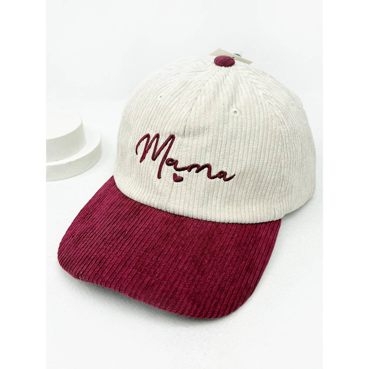 Love and Repeat - MAMA Embroidered Two Tone Corduroy Baseball Cap: BROWN / ONE(6)