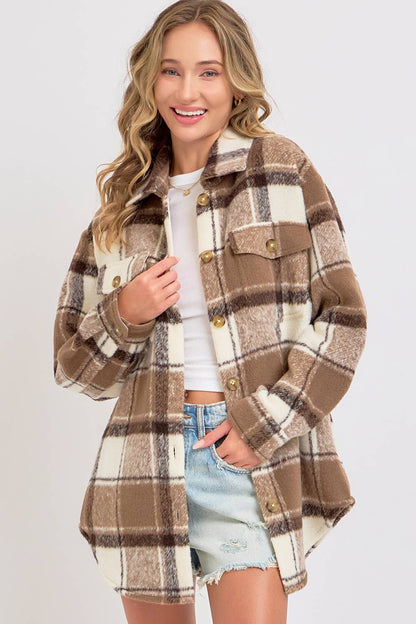 COZY BROWN PLAID SHACKET