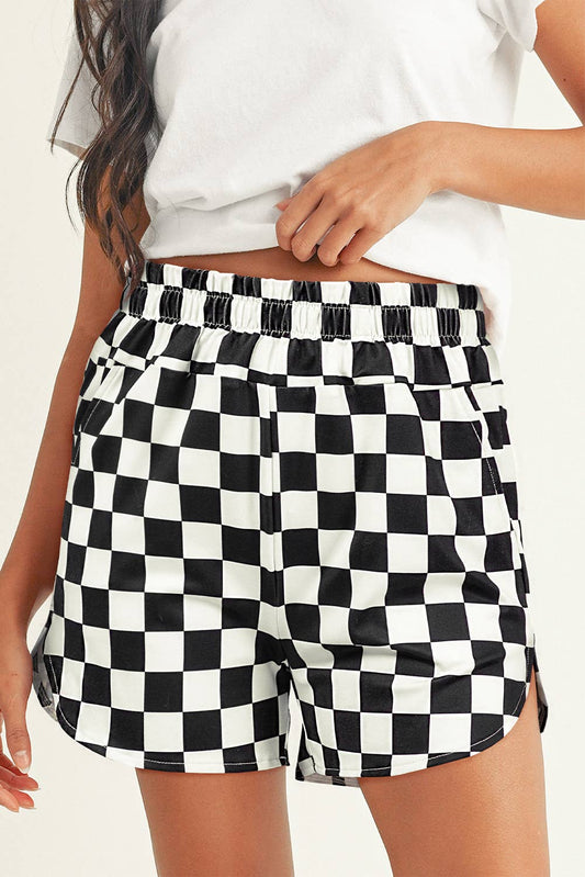 CHECKERED PRINT HIGH WAIST CASUAL SHORTS